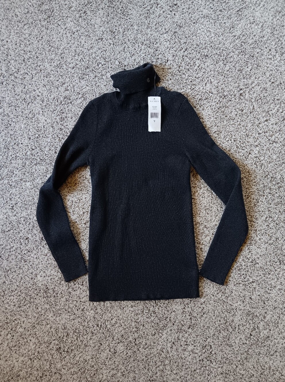 NWT Lauren Ralph Lauren Charcoal Dark Gray Ribbed Turtleneck Sweater Long Sleeve